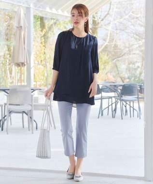 Tiaclasse L ラップ風ジョーゼットチュニック ネイビー