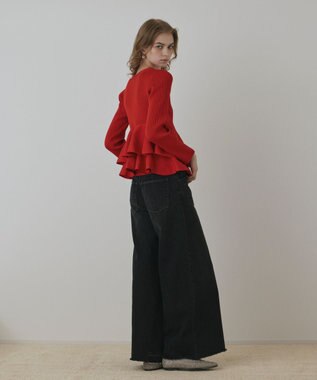 GRACE CONTINENTAL ペプラムニットカーディガン レッド