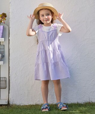 ANY KIDS サッカー ギンガム ワンピース ラベンダー系