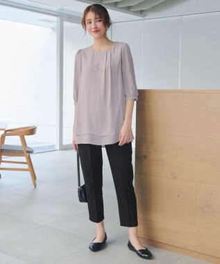 Tiaclasse L ラップ風ジョーゼットチュニック グレー