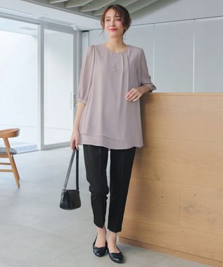 Tiaclasse L ラップ風ジョーゼットチュニック グレー