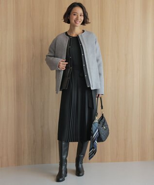 J.PRESS LADIES 【洗える】ライトダウン ノーカラー ジャケット ブラック系