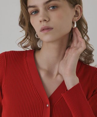GRACE CONTINENTAL ペプラムニットカーディガン レッド