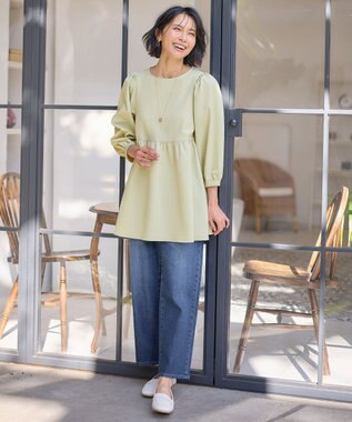 ANY L サッカーパフスリーブブラウス ライム