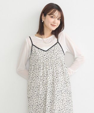 earth music&ecology 切替パイピングフラワーキャミワンピース Ivory