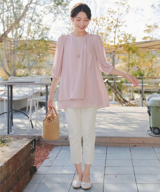 Tiaclasse L ラップ風ジョーゼットチュニック ピンク