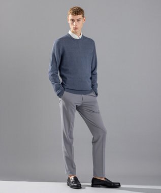 JOSEPH HOMME リネンナイロンプレーン　クルーネックニット ダルブルー系