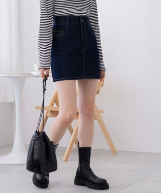 WEGO 台形デニムミニスカート デニム濃色