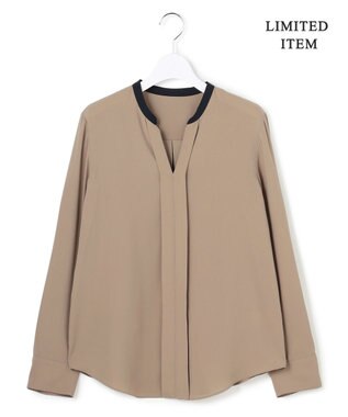 ICB L 【6/12-6/28期間限定・受注生産・WEB限定】BackSatinAmunzen キーネックブラウス ライトモカ×ネイビー