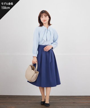 Tiaclasse 取り外しパール付きボウタイブラウス サックス