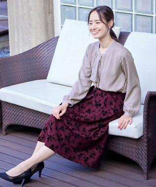 Tiaclasse 【洗える】フロッキースカート ボルドー(花柄）