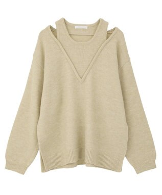 Green Parks フェイクレイヤードＶネックニットプルオーバー Light Beige
