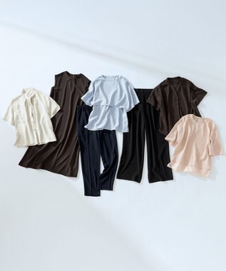 23区 【WEB&一部店舗限定】ストレッチジョーゼット ワイドパンツ ブラック系