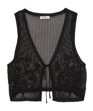 earth music&ecology フラワー刺繍メッシュベスト Black