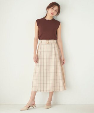 Feroux 【接触冷感】パール付きノースリーブ ニット ダークブラウン系