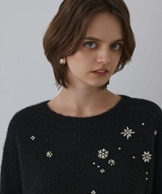 GRACE CONTINENTAL ビジューニットトップ ブラック