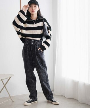 WEGO 【ウエストゴム】ウエストフリルデニムマムパンツ ブラックその他