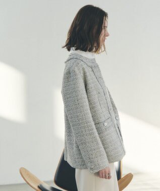 YECCA VECCA ノーカラーツイードジャケット Gray
