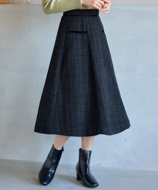 Tiaclasse L ベロアラインツイードスカート チャコールグレー