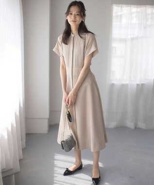 組曲 S 【洗える・ドライタッチ】シアーボイルフロントタック ワンピース ベージュ系