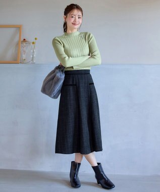 Tiaclasse L ベロアラインツイードスカート チャコールグレー