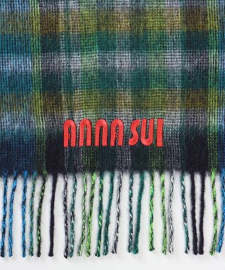 AURORA 【 ANNA SUI（アナ スイ）】ウールチェックマフラー(WASH) ブラック