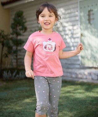 ANY KIDS ミラクルスパンコールTシャツ ピンク（くま×ロールケーキ）