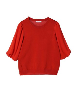 Green Parks 袖楊柳ドッキングニットプルオーバー Red