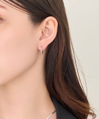 Phoebe 【金属アレルギー対応】ワンタッチライナーオーバルビジューフープピアス　シルバー シルバー