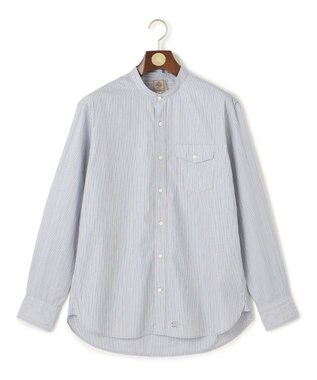 J.PRESS MEN パッチフラップ マルチストライプ バンドカラーシャツ ネイビー系1
