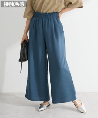 Green Parks 麻調ウエストギャザーフレアワイドパンツ