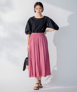 自由区 【洗える】コンビネーションシャーティング パフスリーブ カットソー ブラック系