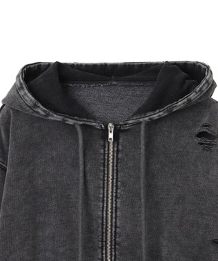 WEGO ダメージショートジップパーカー ブラック