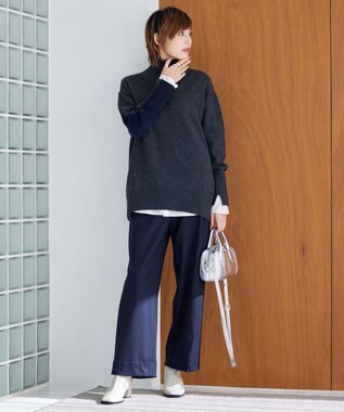 ICB 【洗える】 ウォッシャブルウールジャージー ワイドパンツ ネイビー系