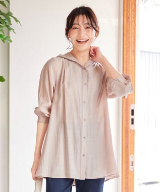 Tiaclasse L 【洗える】フード付きフレアチュニック ピンク