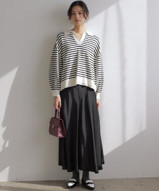 組曲 L 【WEB限定】サテンナロー スカート ブラック系