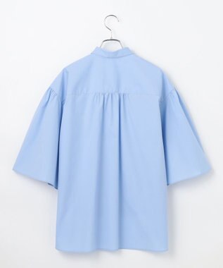 #Newans 【洗濯機可能/シワになりにくい】〈お尻・太ももをカバー〉フレアスリーブイタリアンカラーシャツ ブルー