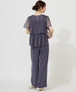 ANY SIS 【洗える】ティアードトップス×ワイドパンツSET スモーキーブルー