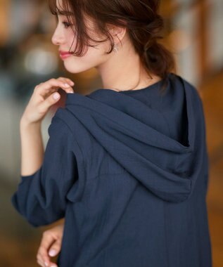 Tiaclasse L 【洗える】フード付きフレアチュニック ネイビー