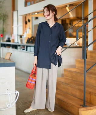 Tiaclasse 【洗える】フード付きフレアチュニック ネイビー