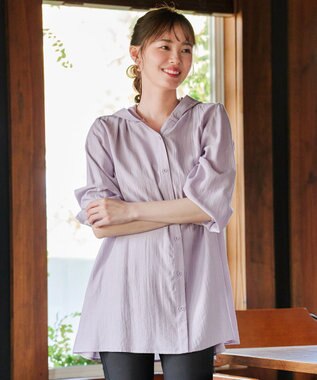 Tiaclasse 【洗える】フード付きフレアチュニック ラベンダー