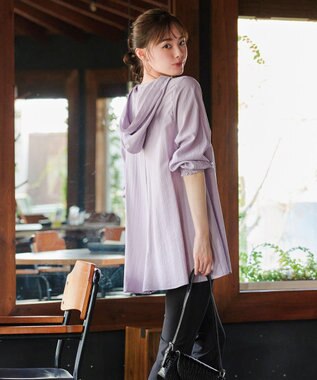 Tiaclasse L 【洗える】フード付きフレアチュニック ラベンダー