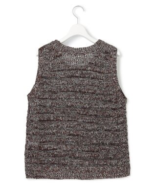 23区 【洗える】テープミックススカシ ノースリーブ ニット ダークブラウン系