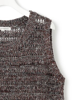 23区 【洗える】テープミックススカシ ノースリーブ ニット ダークブラウン系