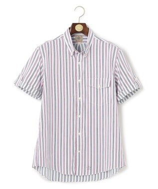 J.PRESS MEN オーガニックコットンダブルチューブマルチストライプシャツ ワイン系1