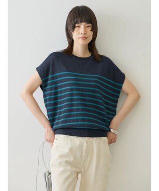 AMERICAN HOLIC 接触冷感フレンチスリーブニットプルオーバー Border Navy