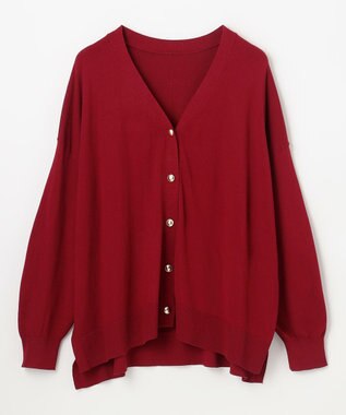 ANY L ゆるＶネックカーディガン レッド