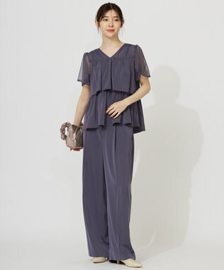 【洗える】ティアードトップス×ワイドパンツSET