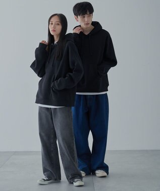 WEGO 【ユニセックス着用ITEM/裏起毛】リラックスフィットスウェットプルパーカー ブラック