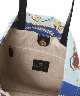 TOPKAPI 【TREASURE TOPKAPI】マイルドサテン スカーフ柄 巾着 トート バッグ ブルー
